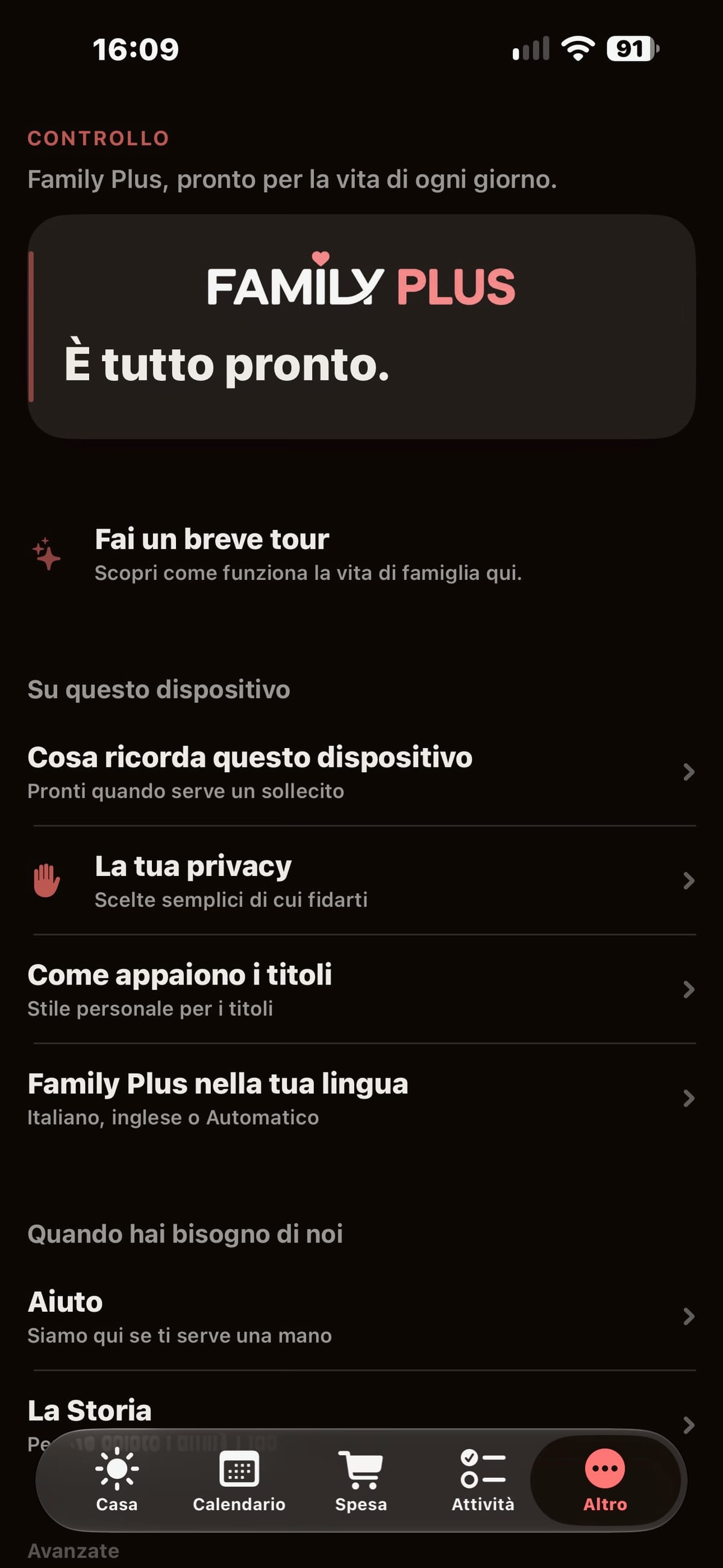 Family Plus — Centro di controllo (Control Center) su iPhone