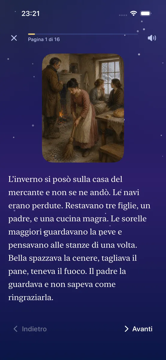 CieloStorie — Reader di una storia su iPhone